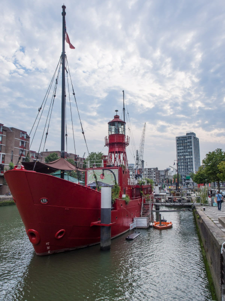 An old lighthouse ship in Rotterdam's old harbor