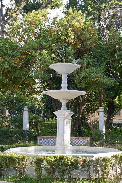 A fountain (with pigeon) in one of Seville's many parks