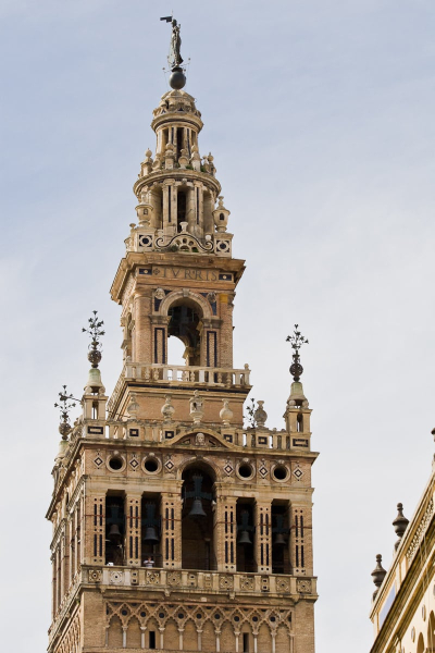 The belfry was added to the top of a former 12th-century minaret in the 16th century