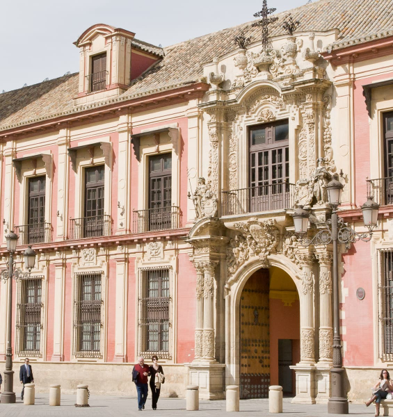 The exuberant Baroque front of the old archbishop's palace next to the cathedral