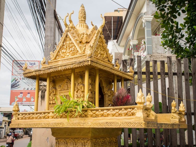 Unlike the Balinese with their multiple shrines, most Cambodians have a single "spirit house" on their property where they leave offerings