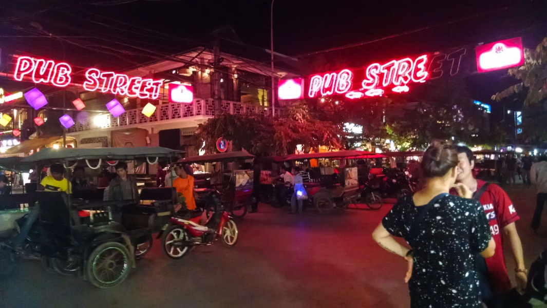 Siem Reap's famous late-night tourist district, full of bars and clubs (but no sex trade, that we saw)