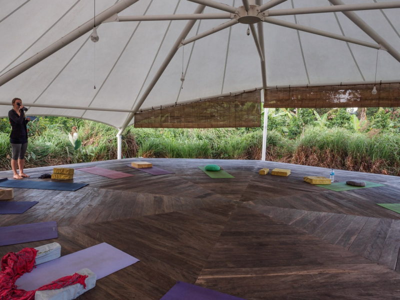 The pavilion where meditation sessions and yoga classes are held twice each day