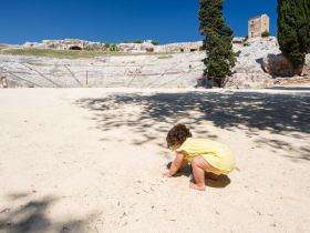 Francesca tries being an archaeologist at the ancient Greek theater in Syracuse
