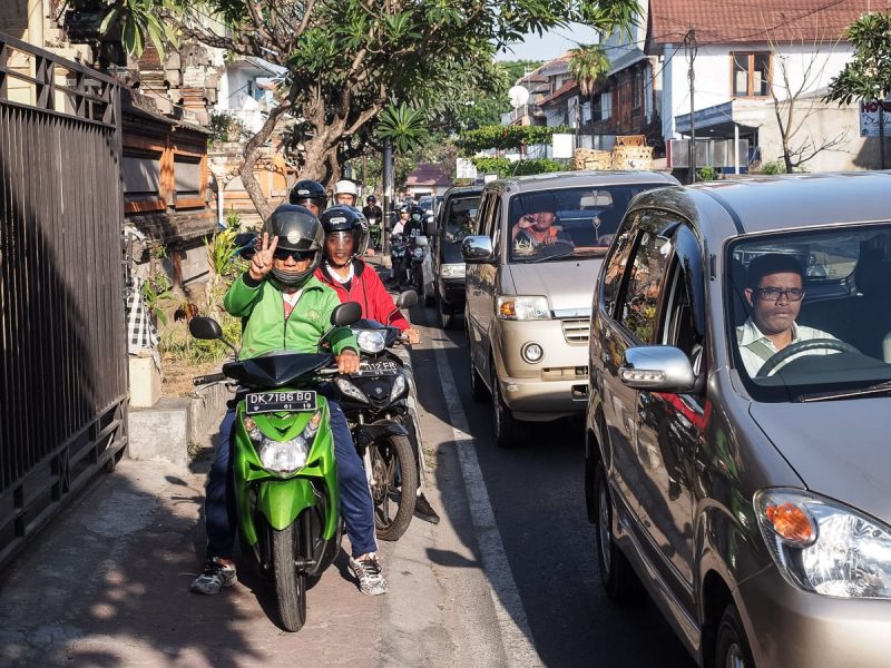 When the streets get full, motorbikes switch to the sidewalks