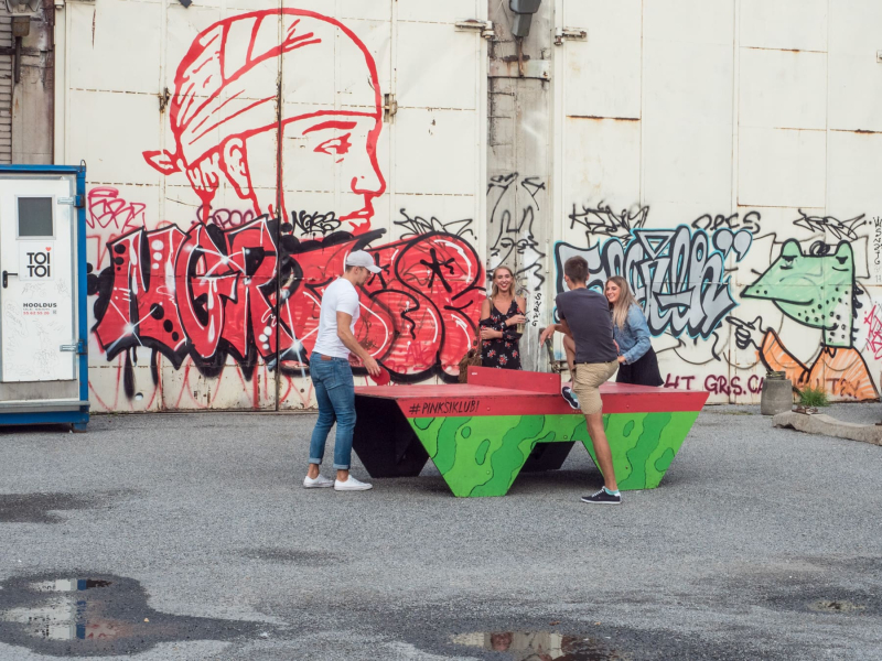 Ping pong is popular at hangout spots in Tallinn's hip Telliskivi neighborhood