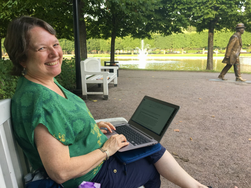 Working outdoors in Tallinn's Kadriorg gardens, with a statue for company