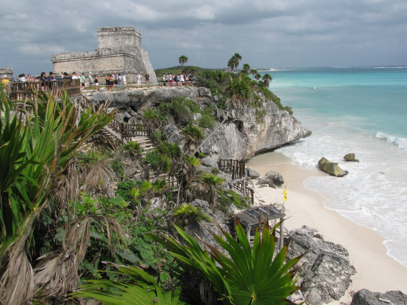 The small group of Mayan ruins in Tulum have a dramatic setting on a cliff over the sea