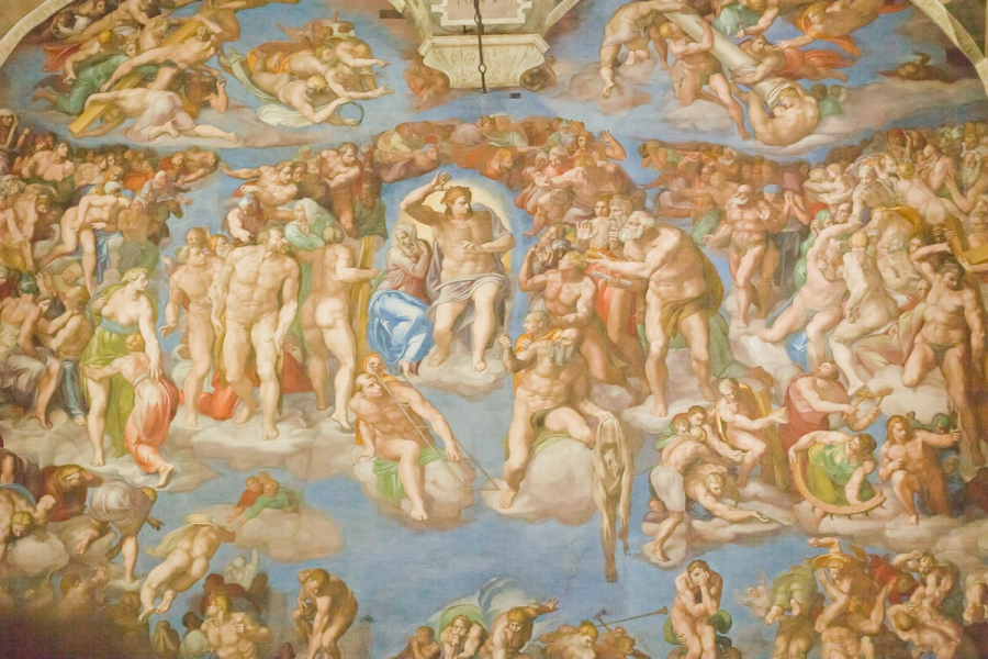Michaelangelo's "Last Judgment" on the front wall of the Sistine Chapel