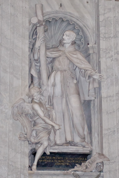 Huge statues of the founders of Catholic orders line the main hall of St. Peters