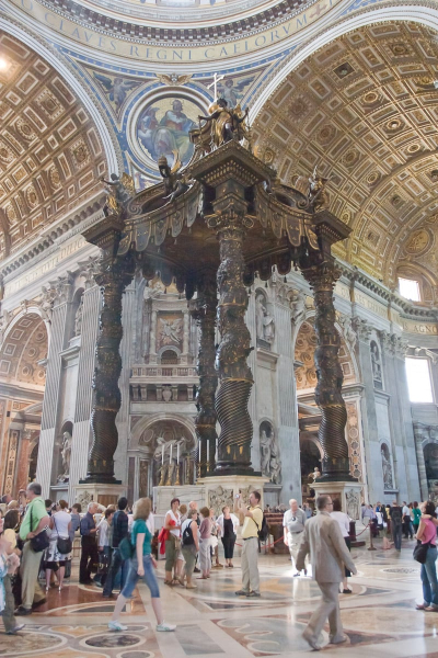 A vast bronze canopy by Bernini marks the spot where St. Peter is supposedly buried