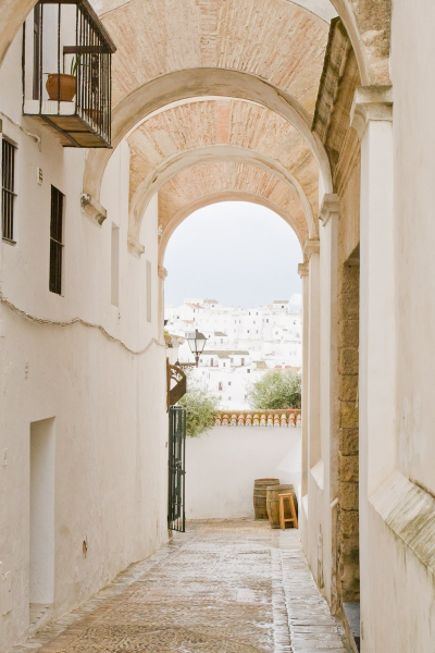 The narrow winding streets hint at the town's Moorish origins.