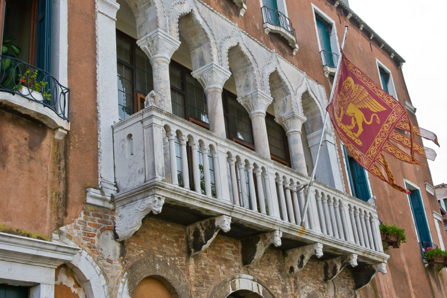 The flag of Venice, with the winged lion of St. Mark
