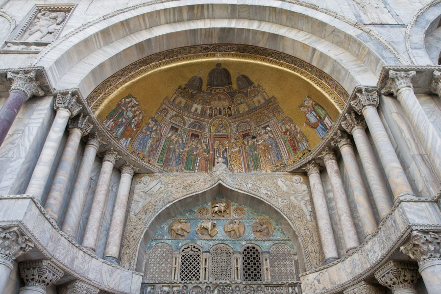 Eastern influences are visible in the mosaics and the pierced stone screens