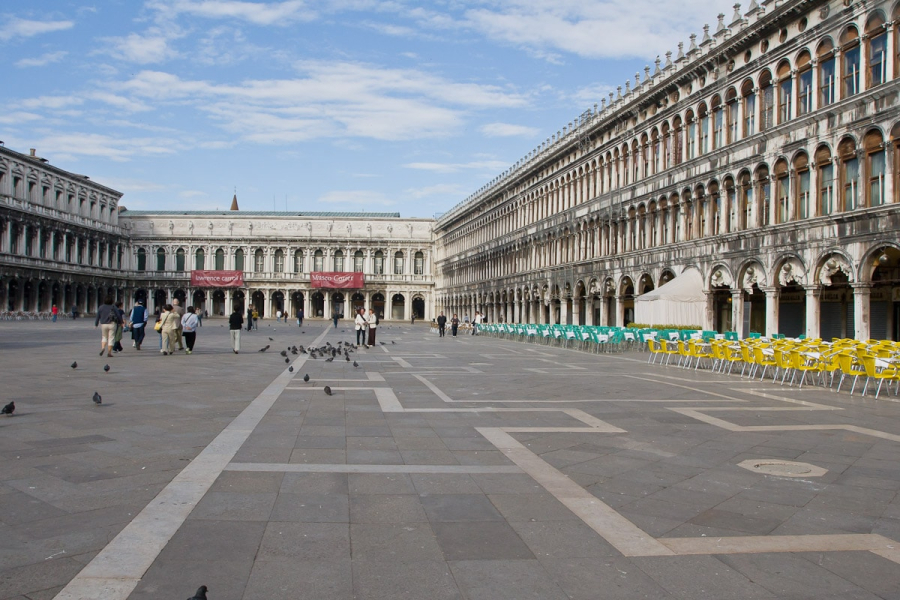 Vast Piazza San Marco in a rare moment before the tour groups arrive