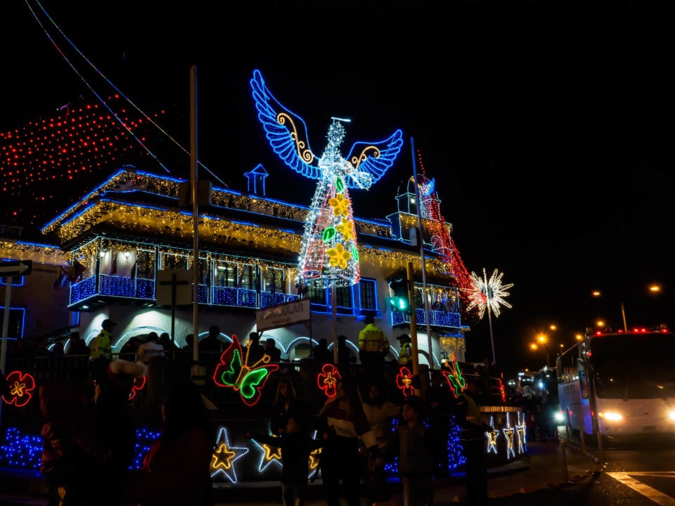 Christmas lights including an angel, butterflies and flowers