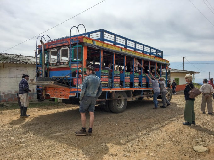 Chiva (rural bus) on a dirt road