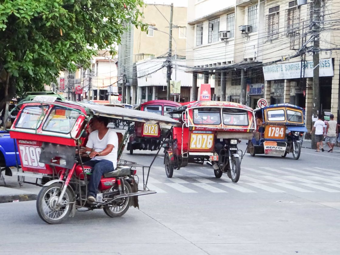 Tuk-tuk taxis in central Dumaguete