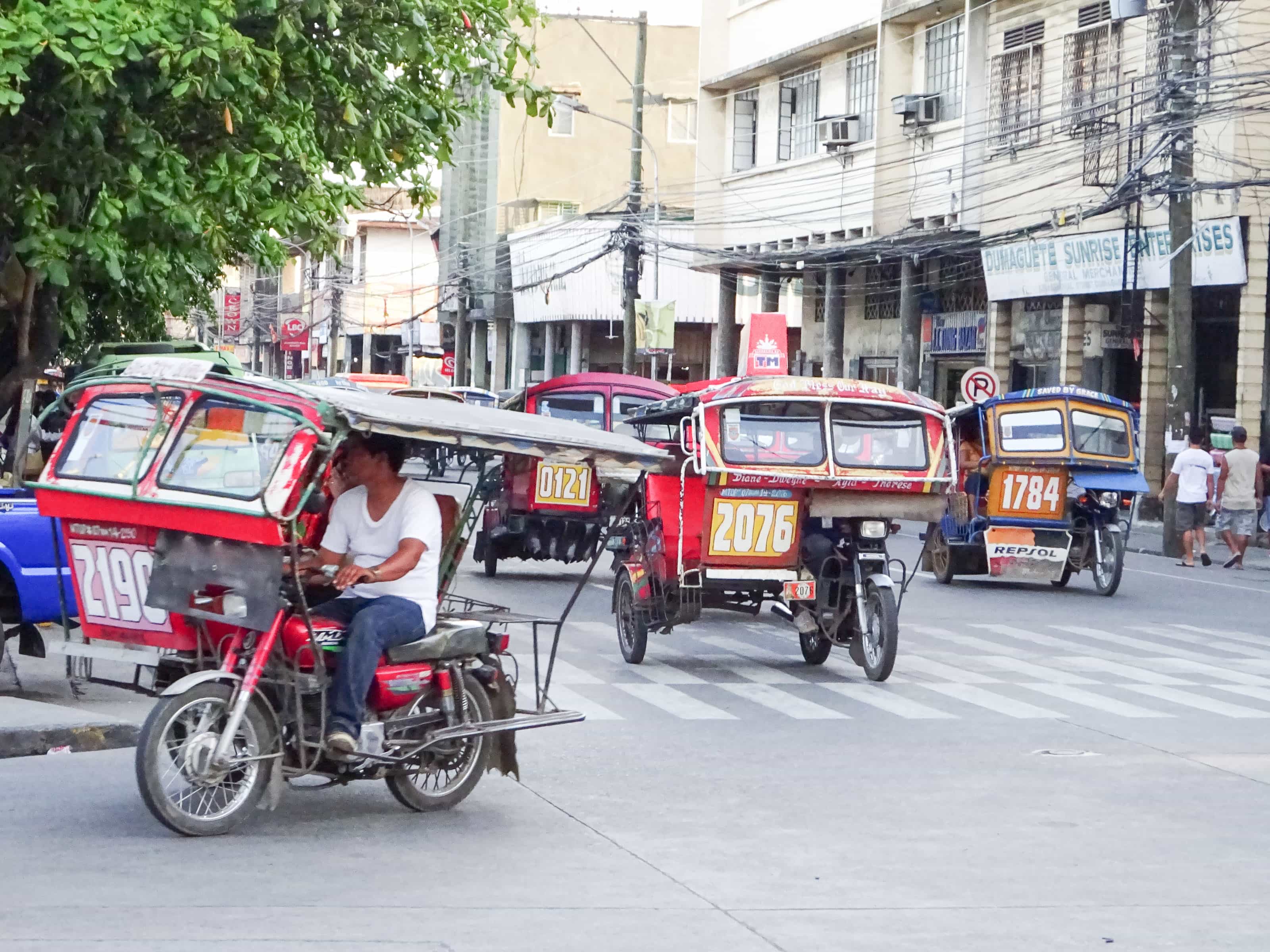 Tuk-tuk taxis in central Dumaguete