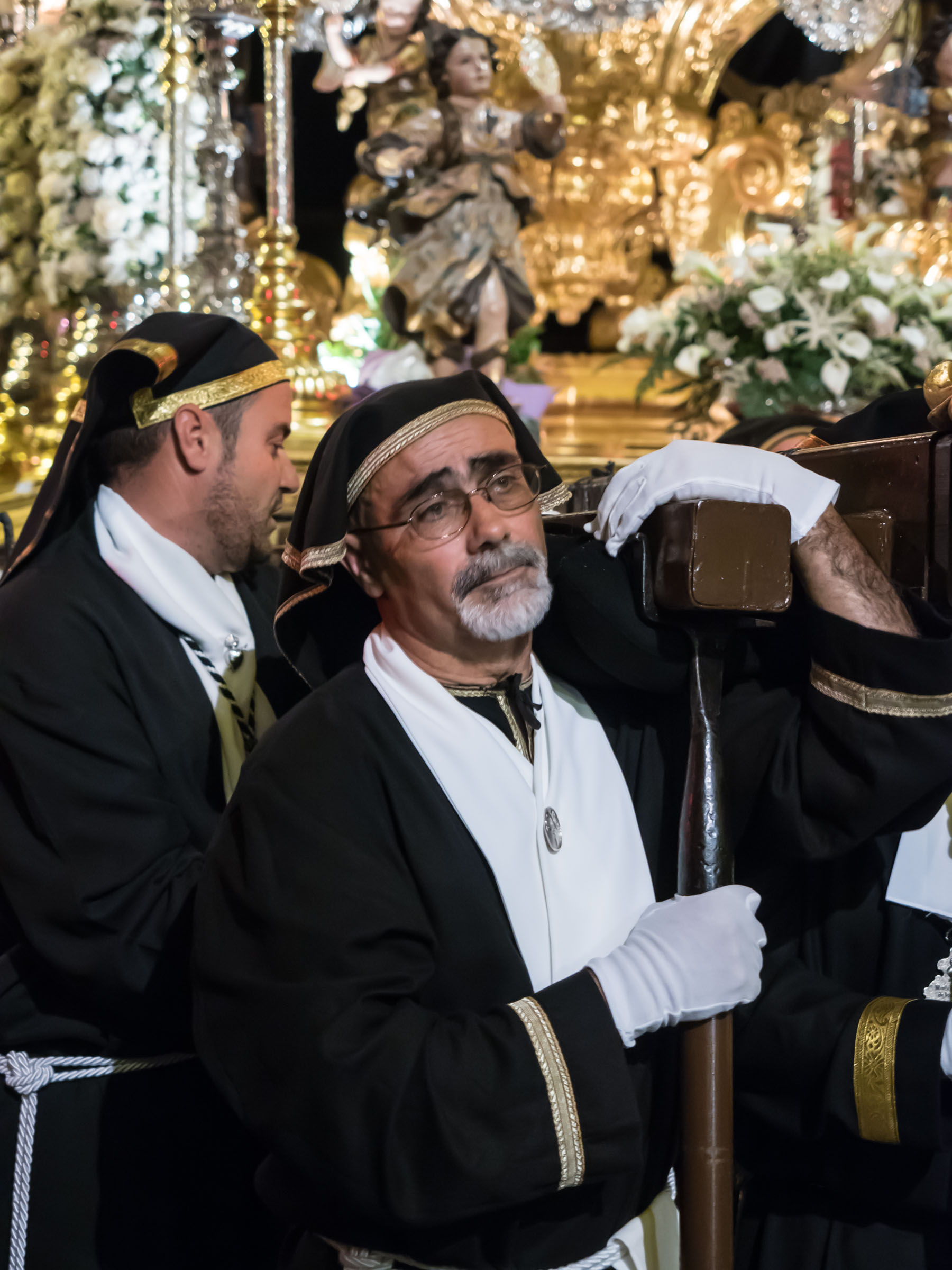 Float carrier looking solemn and wistful