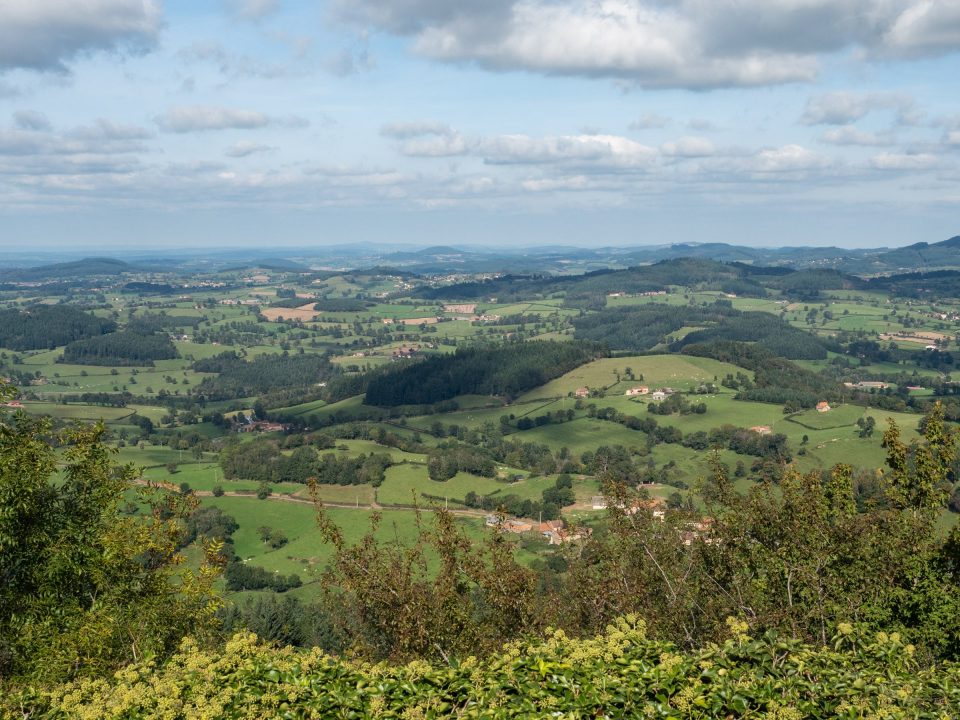 View over rolling green countryside from Dun hilltop