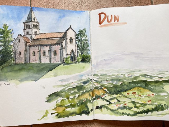 Church and countryside landscape from Melissa's sketchbook