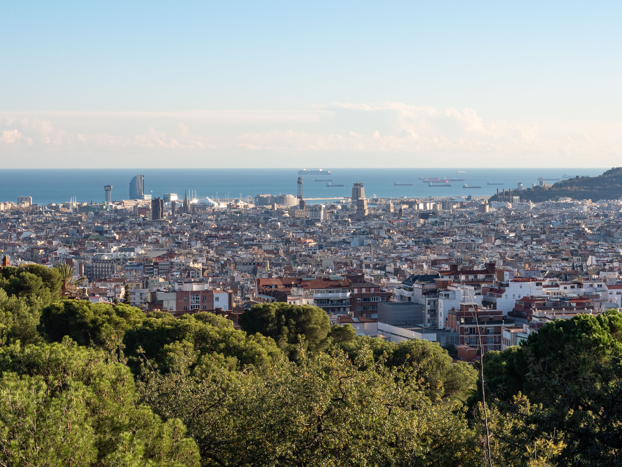 View of Barcelona and the sea from Park Guell