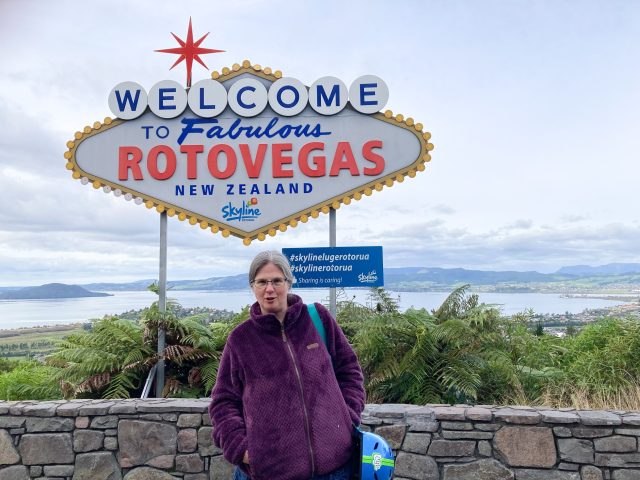 Melissa in front of Skyline sign that says Welcome to RotoVegas