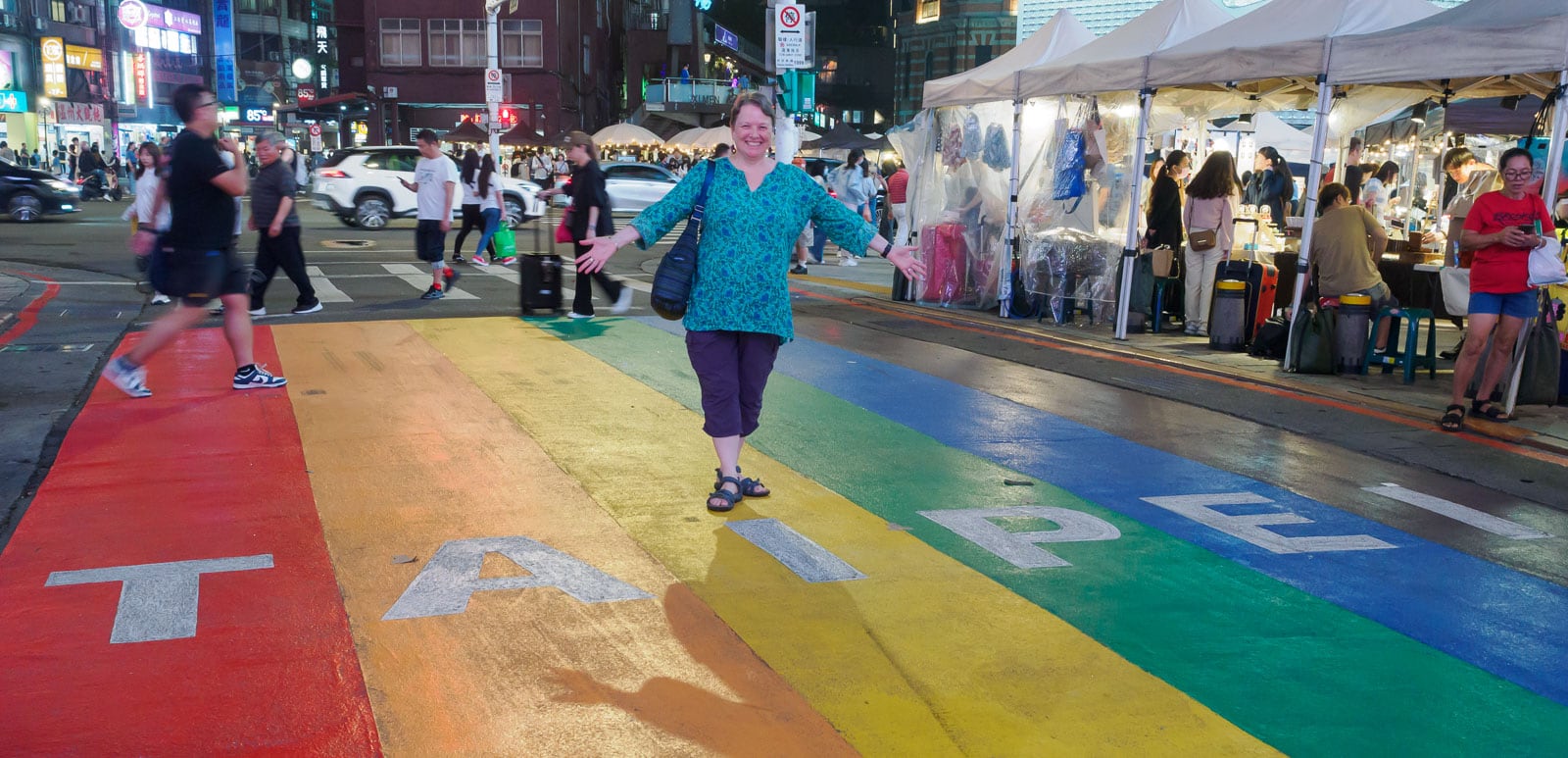 Rainbow crosswalk in Taipei's gay district