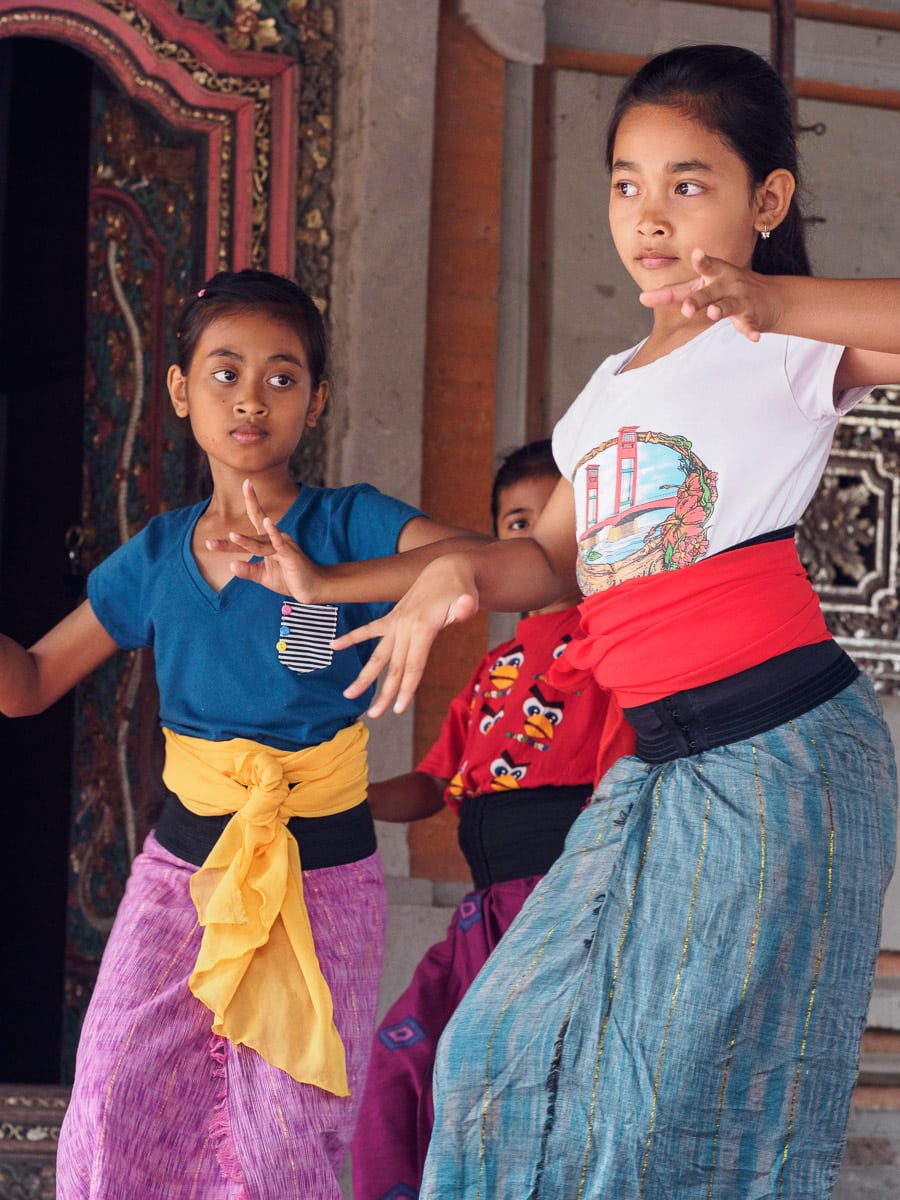 Two girls practicing Balinese dancing